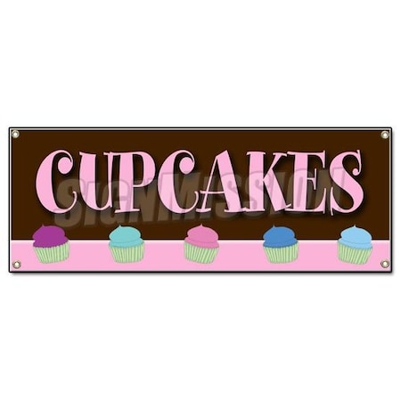 Signmission Cupcakes Banner Heavy Duty 13 Oz Vinyl with Grommets Single Sided B-Cupcakes